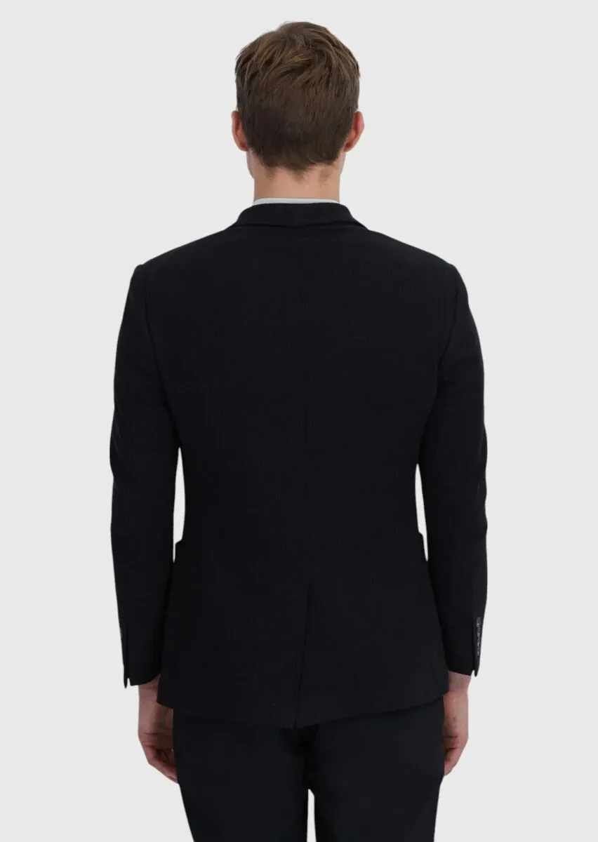 Black Plain Shirt Shoulder Slim Fit Cotton Blended Jacket - 6