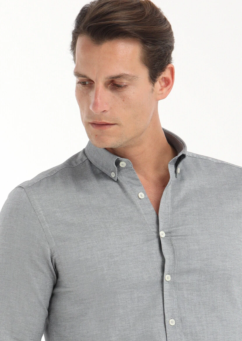 Black Plain Slim Fit Weaving Casual 100% Cotton Shirt - 3