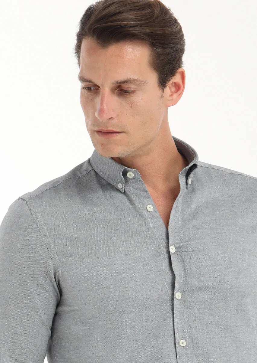 Black Plain Slim Fit Weaving Casual 100% Cotton Shirt - 3