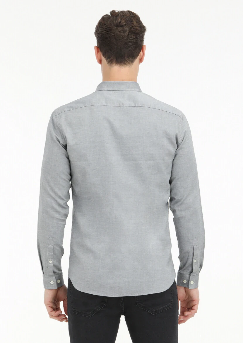 Black Plain Slim Fit Weaving Casual 100% Cotton Shirt - 4