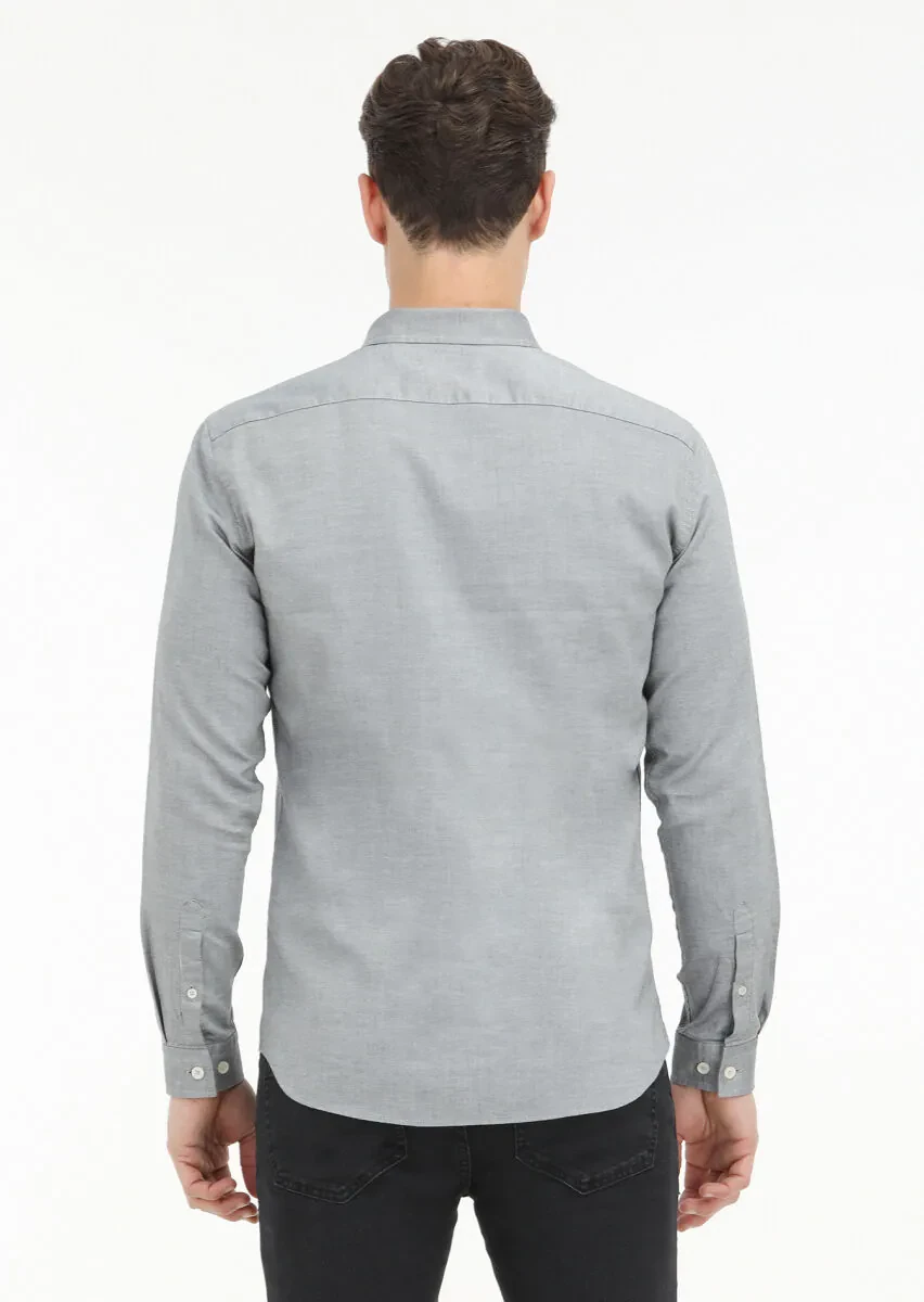 Black Plain Slim Fit Weaving Casual 100% Cotton Shirt - 4