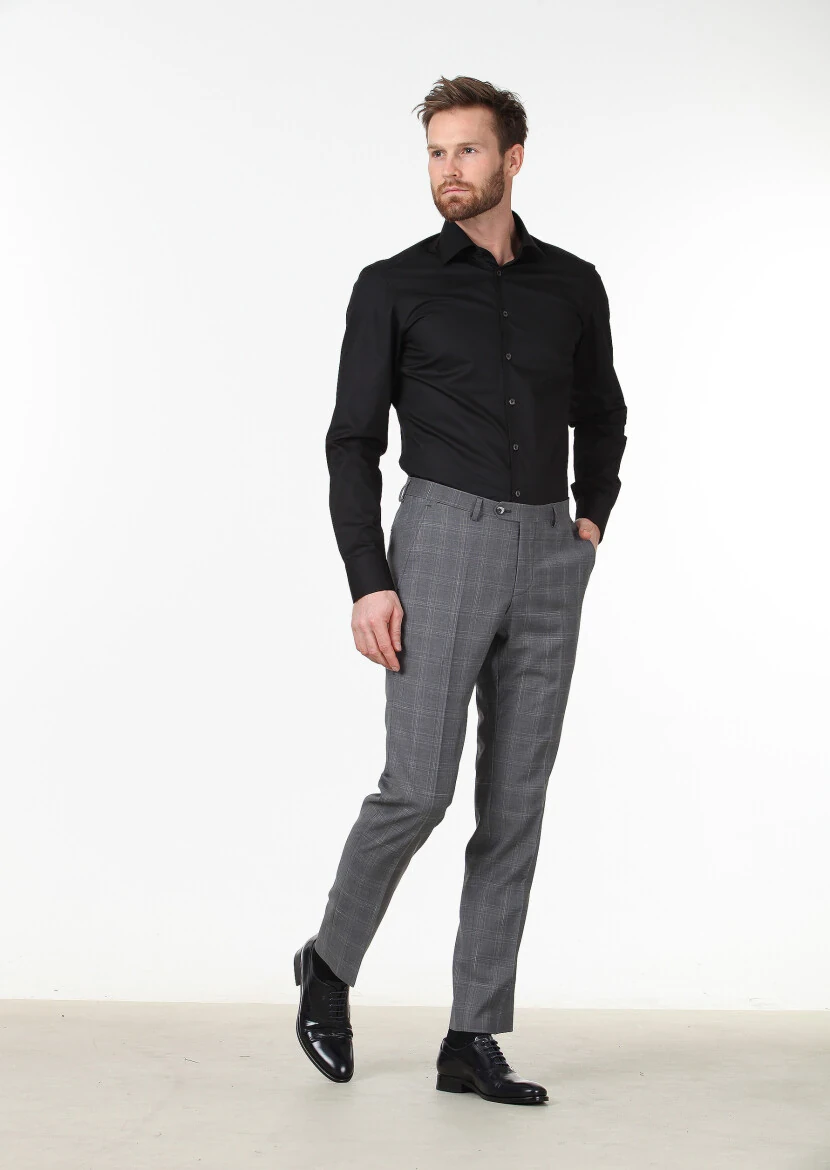Black Plain Slim Fit Weaving Classical Cotton Blended Shirt 