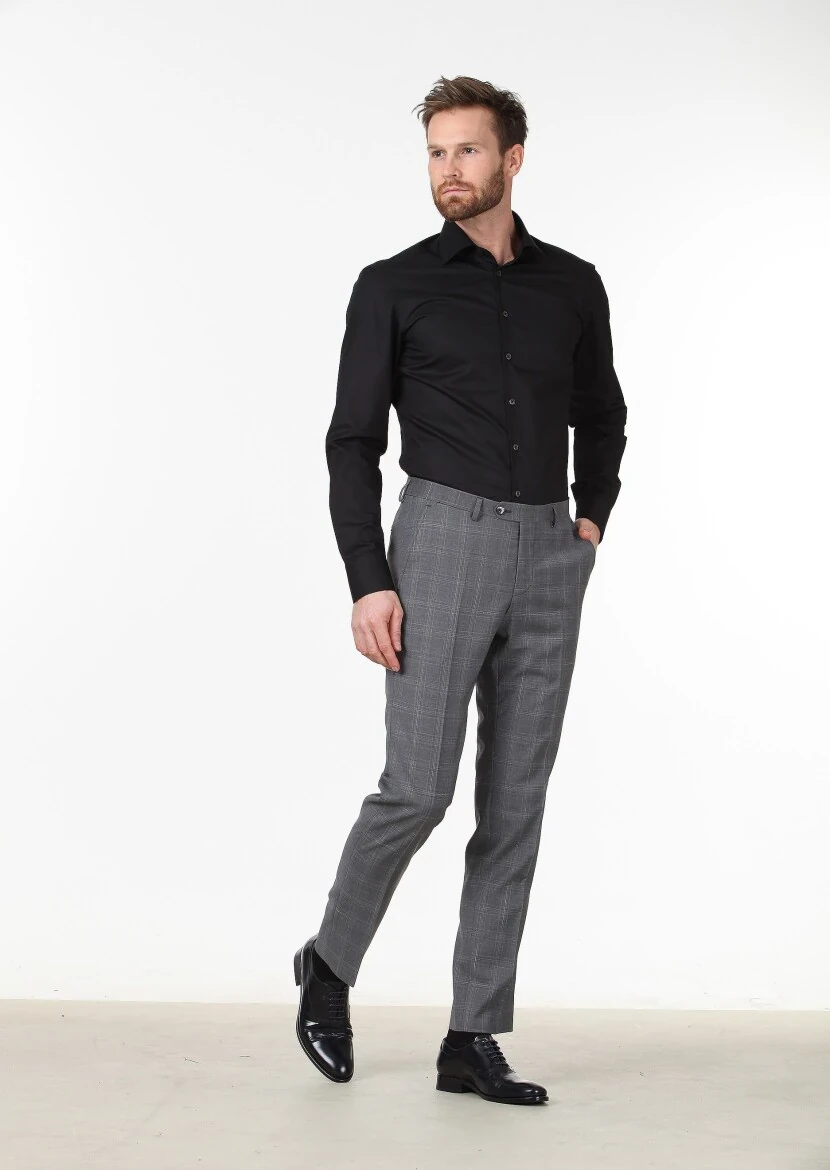 Black Plain Slim Fit Weaving Classical Cotton Blended Shirt - 3