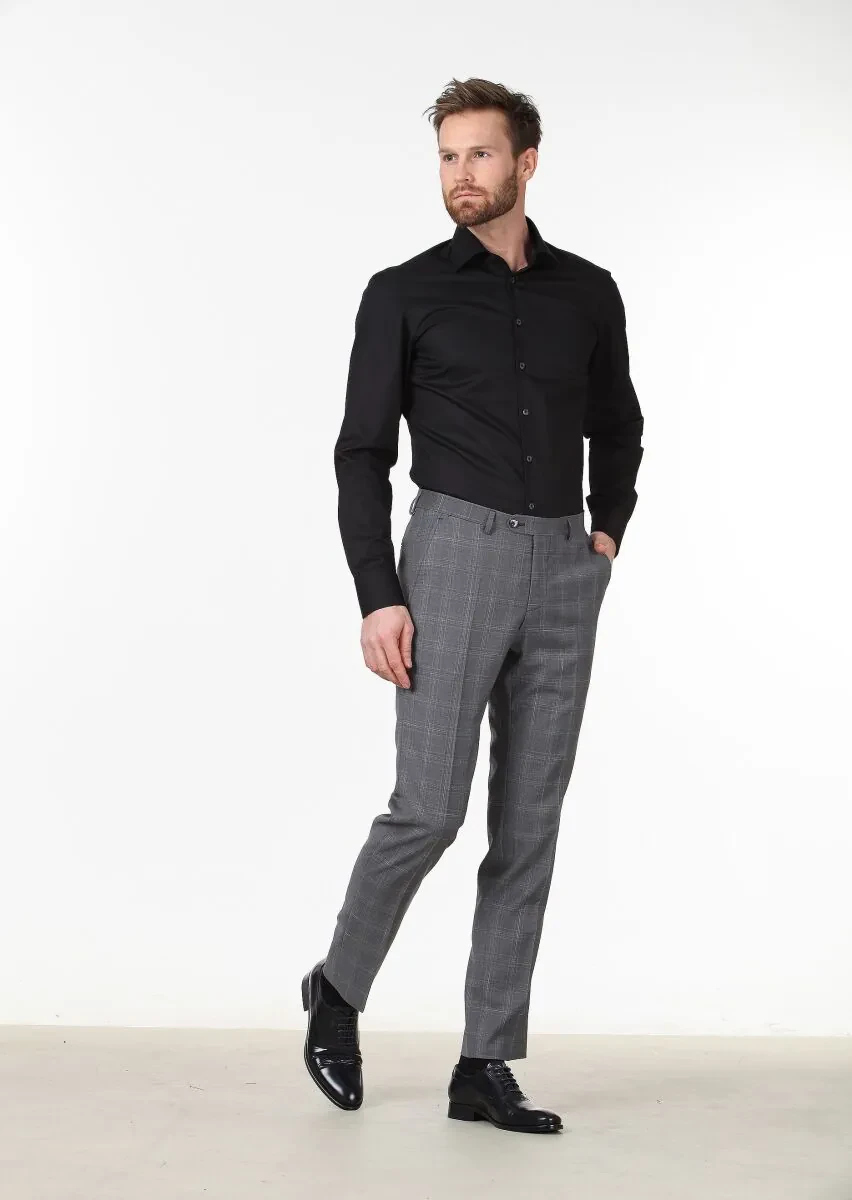 Black Plain Slim Fit Weaving Classical Cotton Blended Shirt - 3