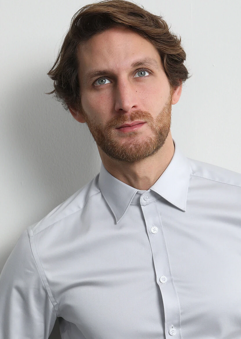 Black Plain Slim Fit Weaving Classical Cotton Blended Shirt - 1