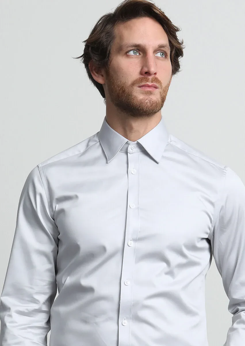 Black Plain Slim Fit Weaving Classical Cotton Blended Shirt - 2