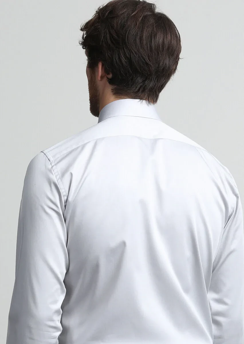 Black Plain Slim Fit Weaving Classical Cotton Blended Shirt - 4