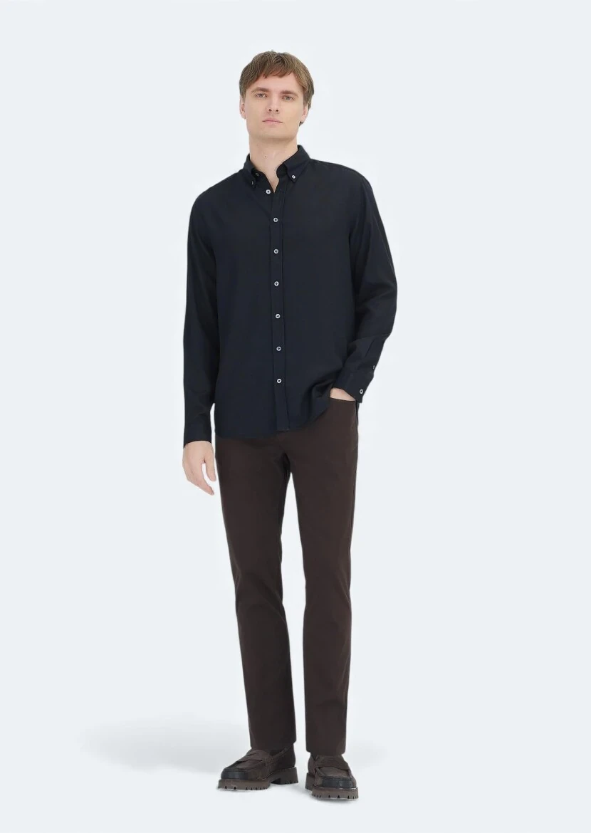 Black Plain Weaving Casual Shirt 