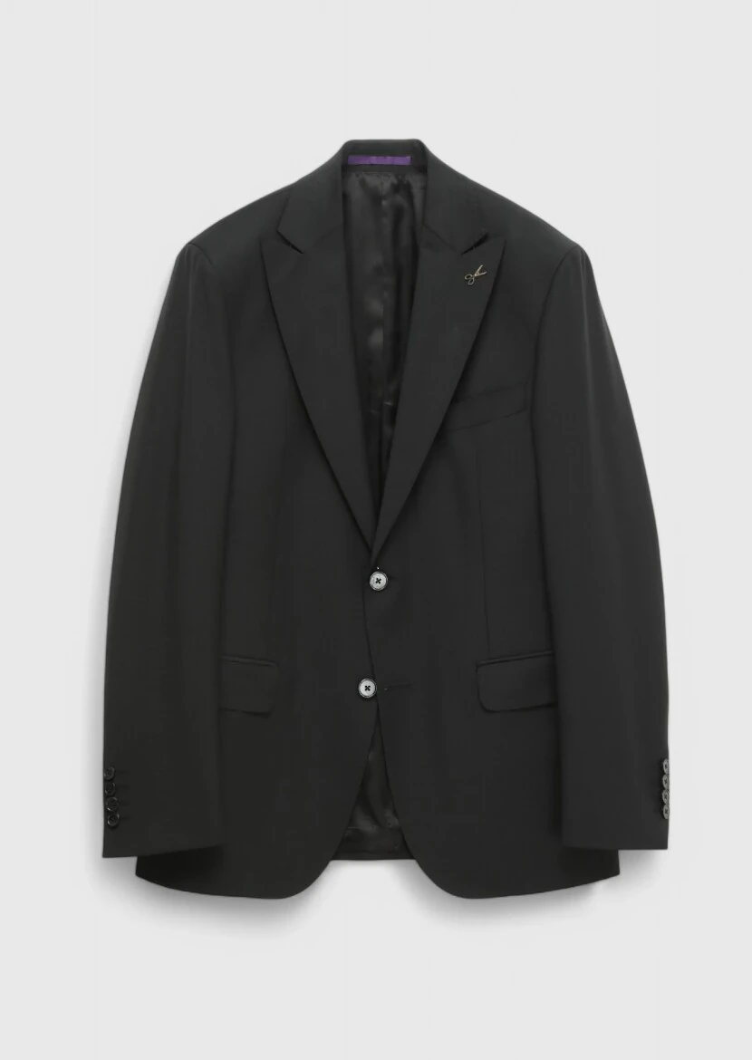 Black Plain Zeroweight Slim Fit Wool Blended Suit - 7