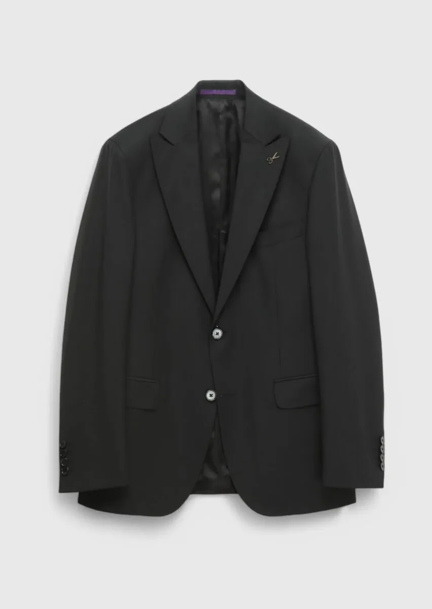 Black Plain Zeroweight Slim Fit Wool Blended Suit - 7