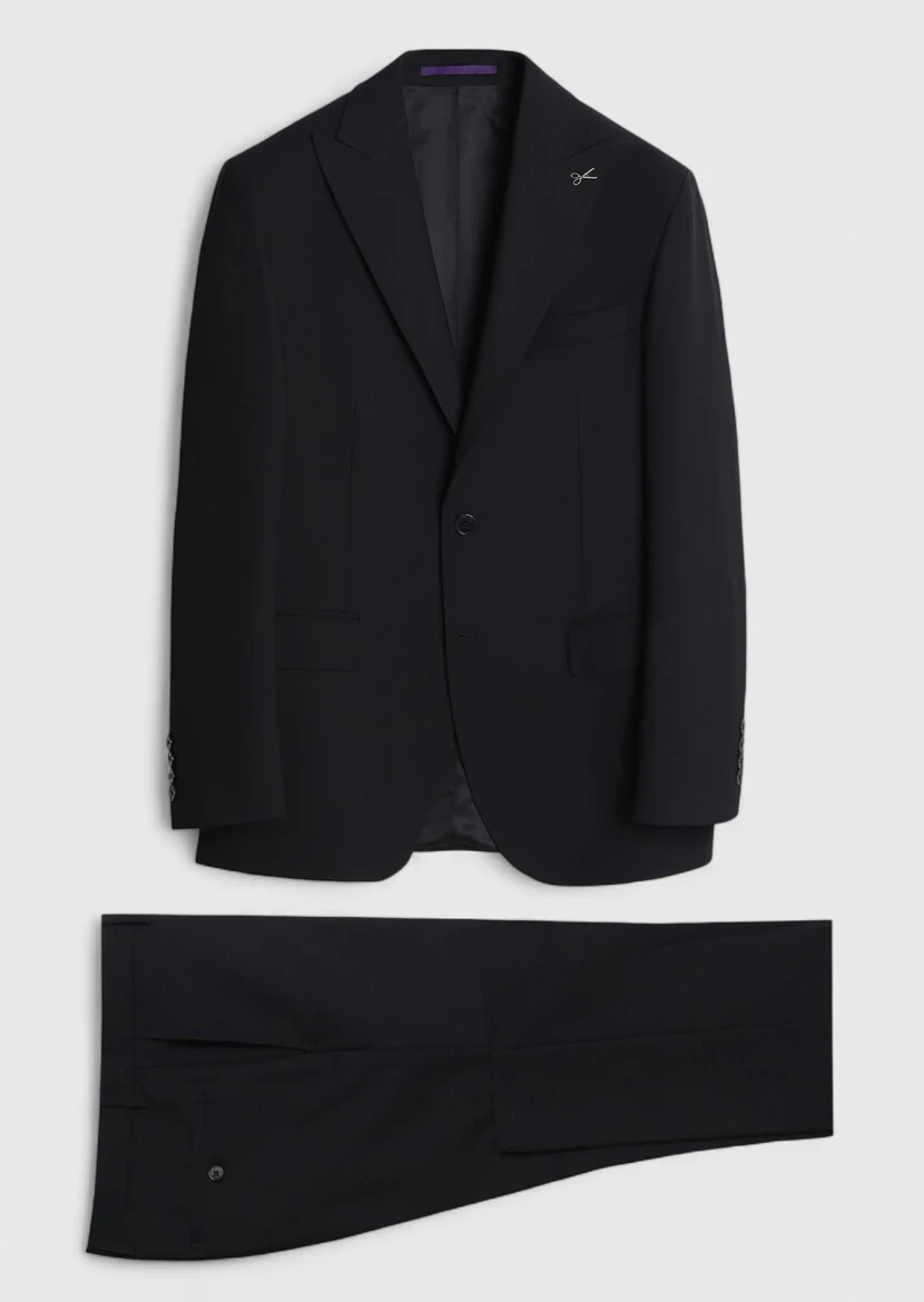 Black Plain Wool Blended Suit - 7