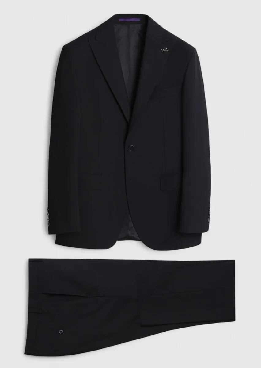 Black Plain Wool Blended Suit - 7