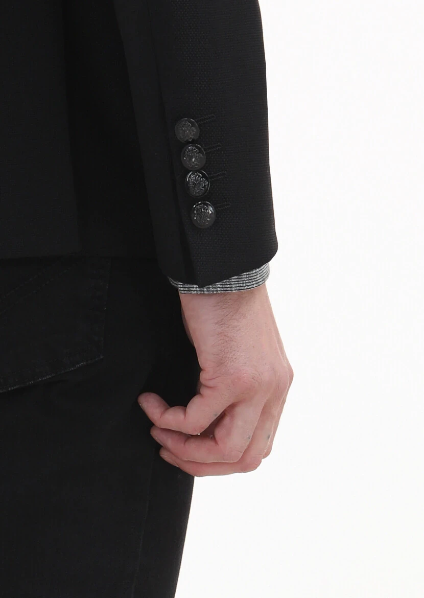 Black Plain Zeroweight Slim Fit 100% Wool Jacket - 4