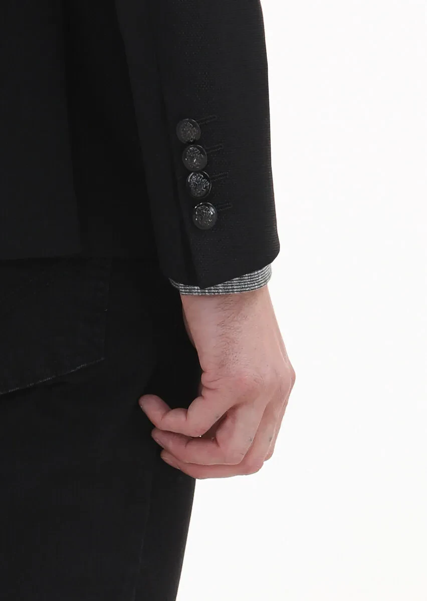 Black Plain Zeroweight Slim Fit 100% Wool Jacket - 4