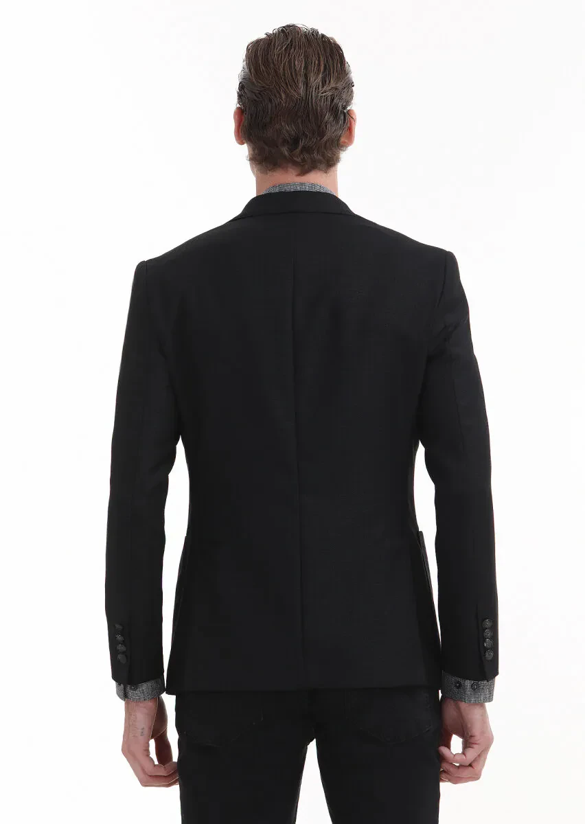 Black Plain Zeroweight Slim Fit 100% Wool Jacket - 5