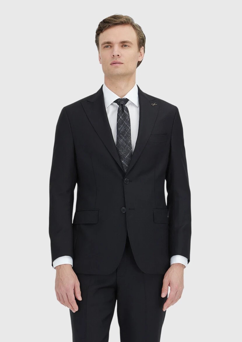 Black Plain Zeroweight Slim Fit 100% Wool Suit - RAMSEY