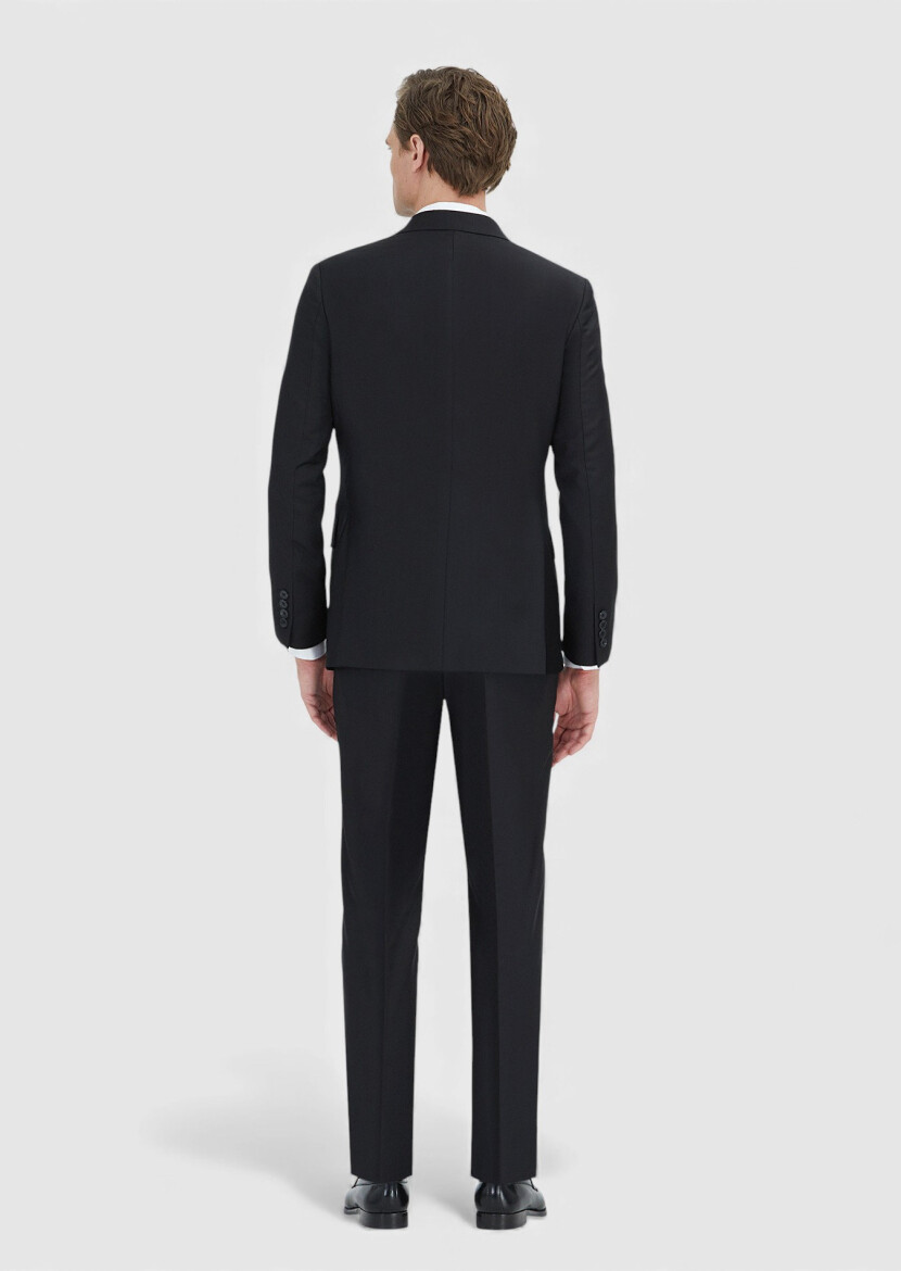 Black Plain Zeroweight Slim Fit 100% Wool Suit - 5