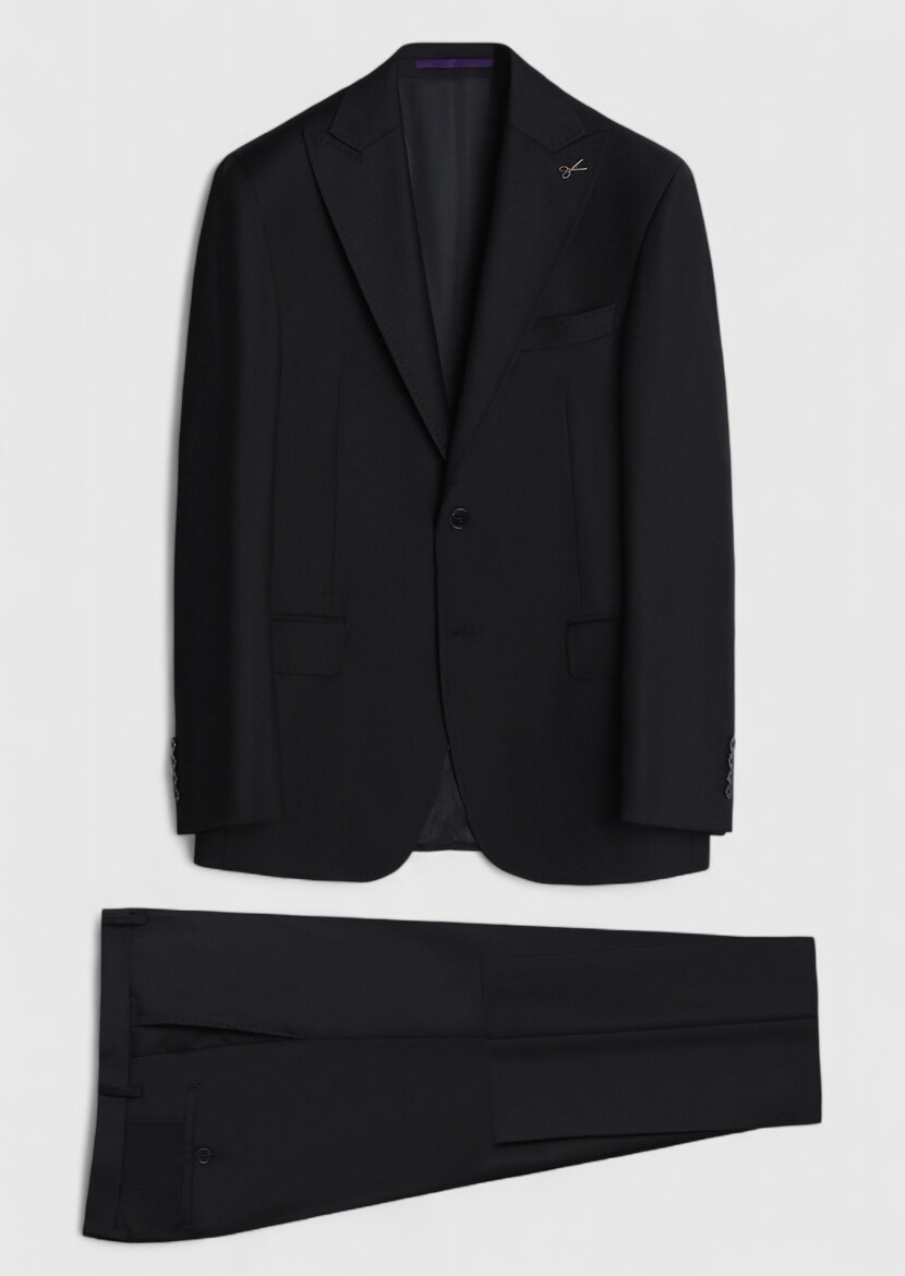 Black Plain Zeroweight Slim Fit 100% Wool Suit - 6