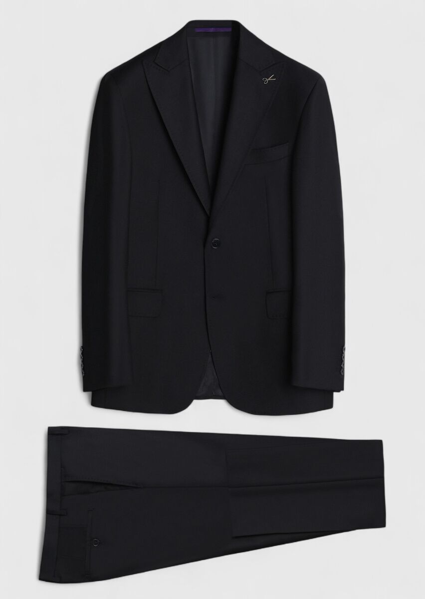 Black Plain Zeroweight Slim Fit 100% Wool Suit - 6