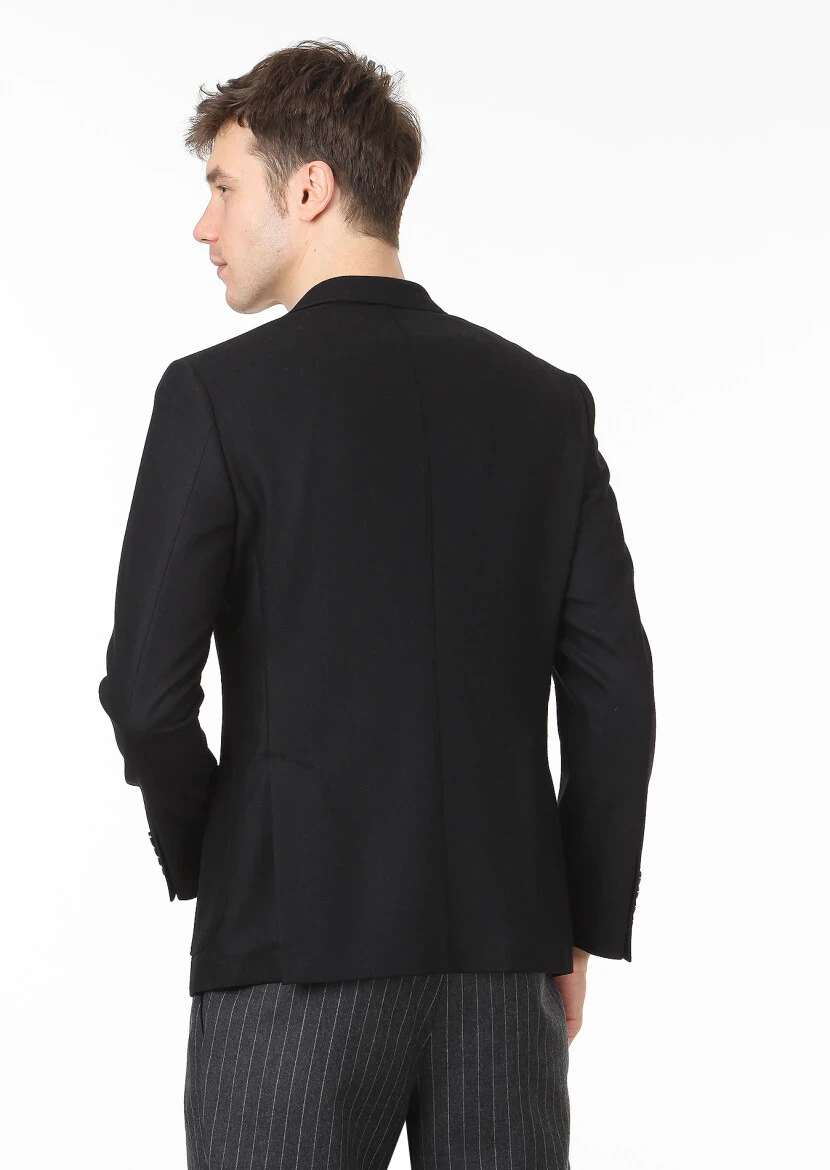 Black Plain Zeroweight Slim Fit Wool Blended Jacket - 4