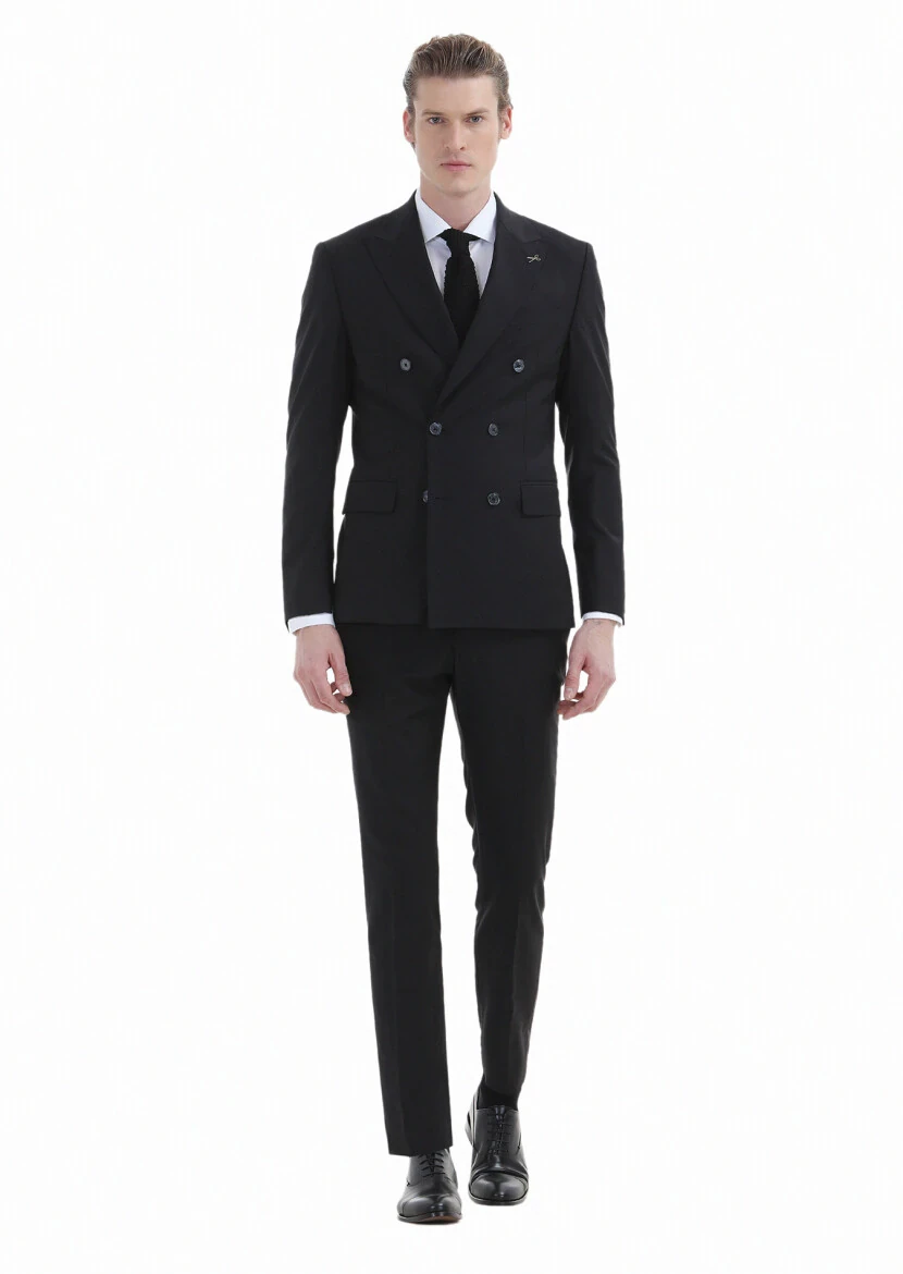 Black Plain Zeroweight Slim Fit Wool Blended Suit - 1