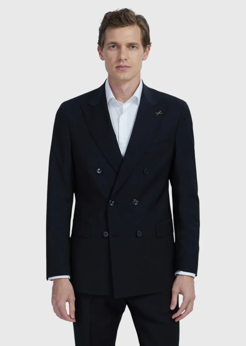 Black Plain Zeroweight Slim Fit Wool Blended Suit - 1