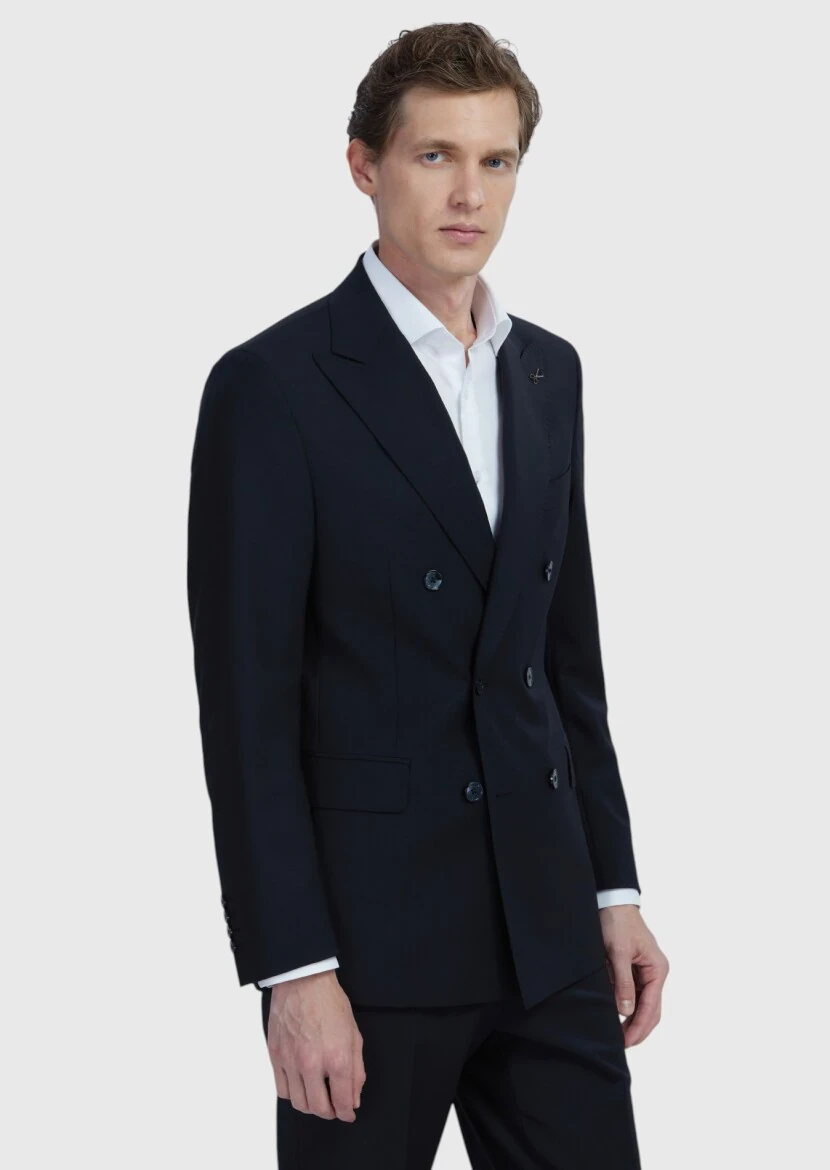 Black Plain Zeroweight Slim Fit Wool Blended Suit - 3