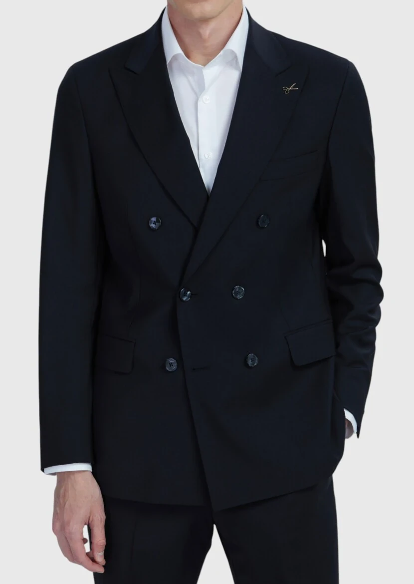 Black Plain Zeroweight Slim Fit Wool Blended Suit - 4