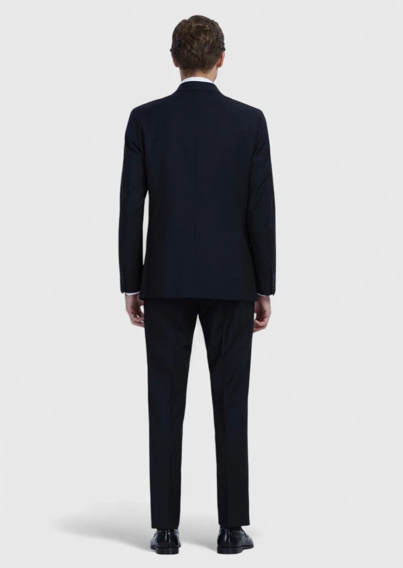 Black Plain Zeroweight Slim Fit Wool Blended Suit - 6