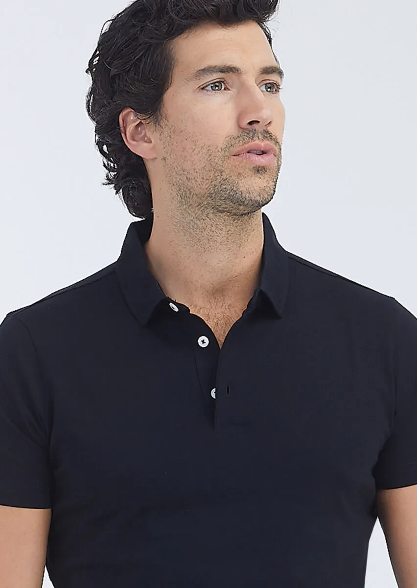 Black Polo Neck 100% Cotton T-Shirt - 3