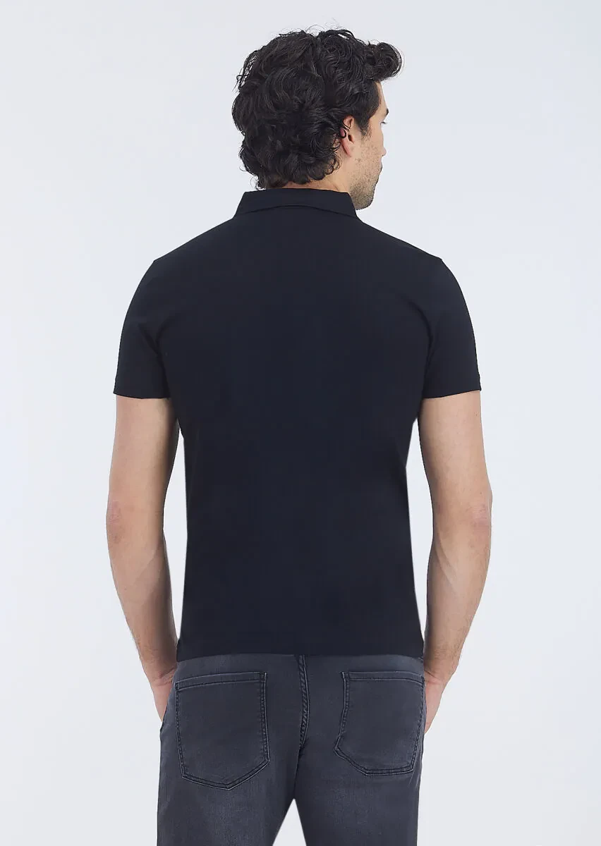 Black Polo Neck 100% Cotton T-Shirt - 4