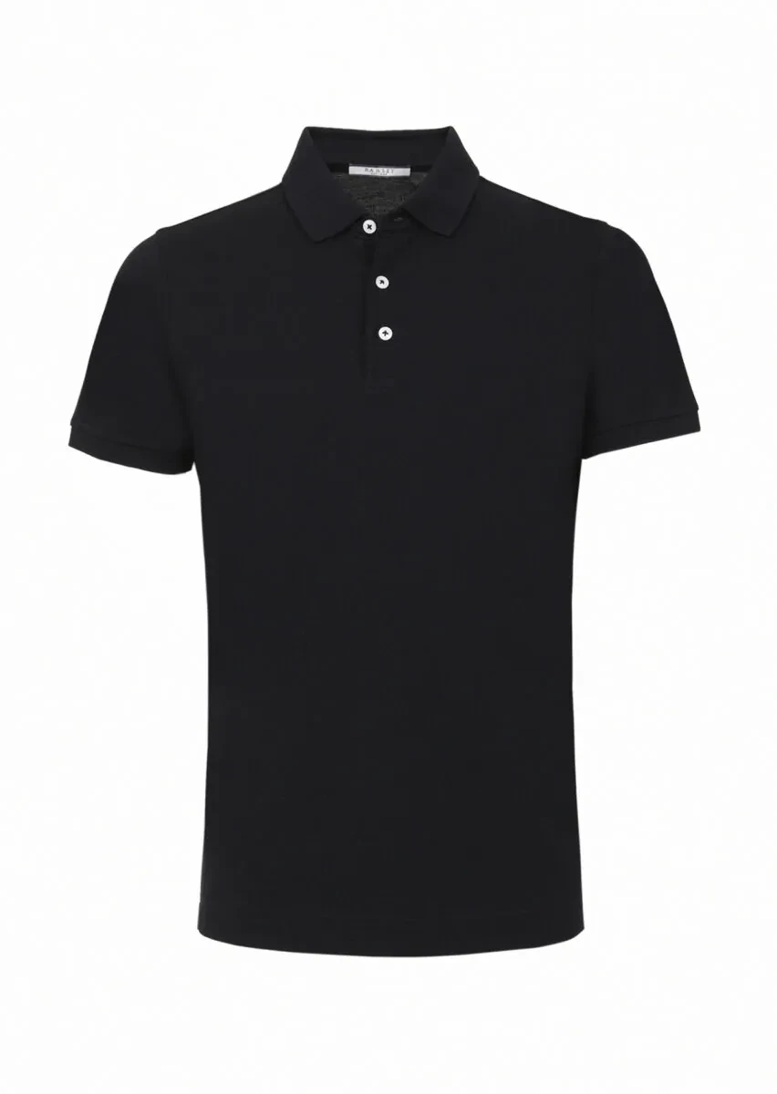 Black Polo Neck 100% Cotton T-Shirt - 5