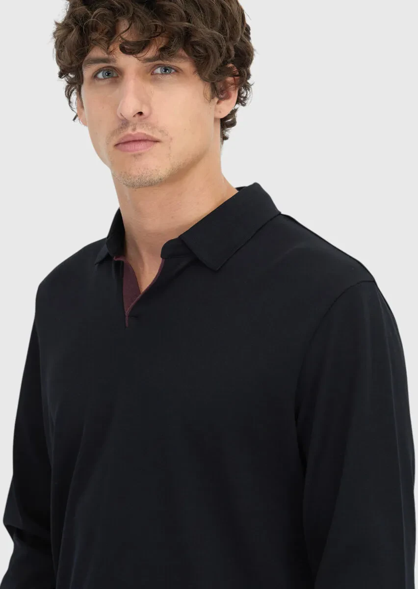 Black Polo Neck Plain Sweatshirt - 3