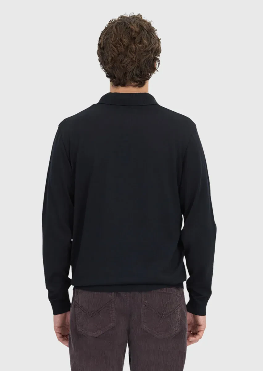Black Polo Neck Plain Sweatshirt - 5