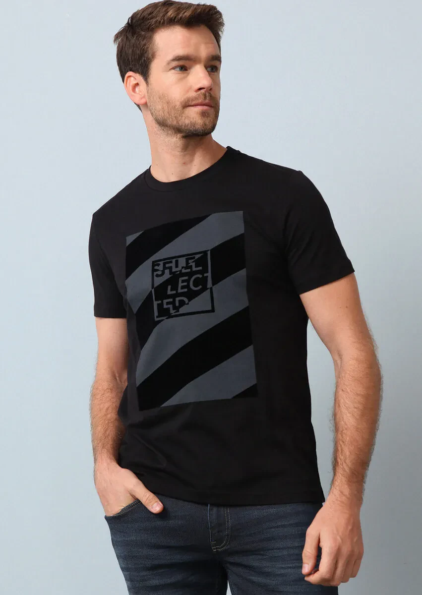 Black Printed 100% Cotton T-Shirt - 3