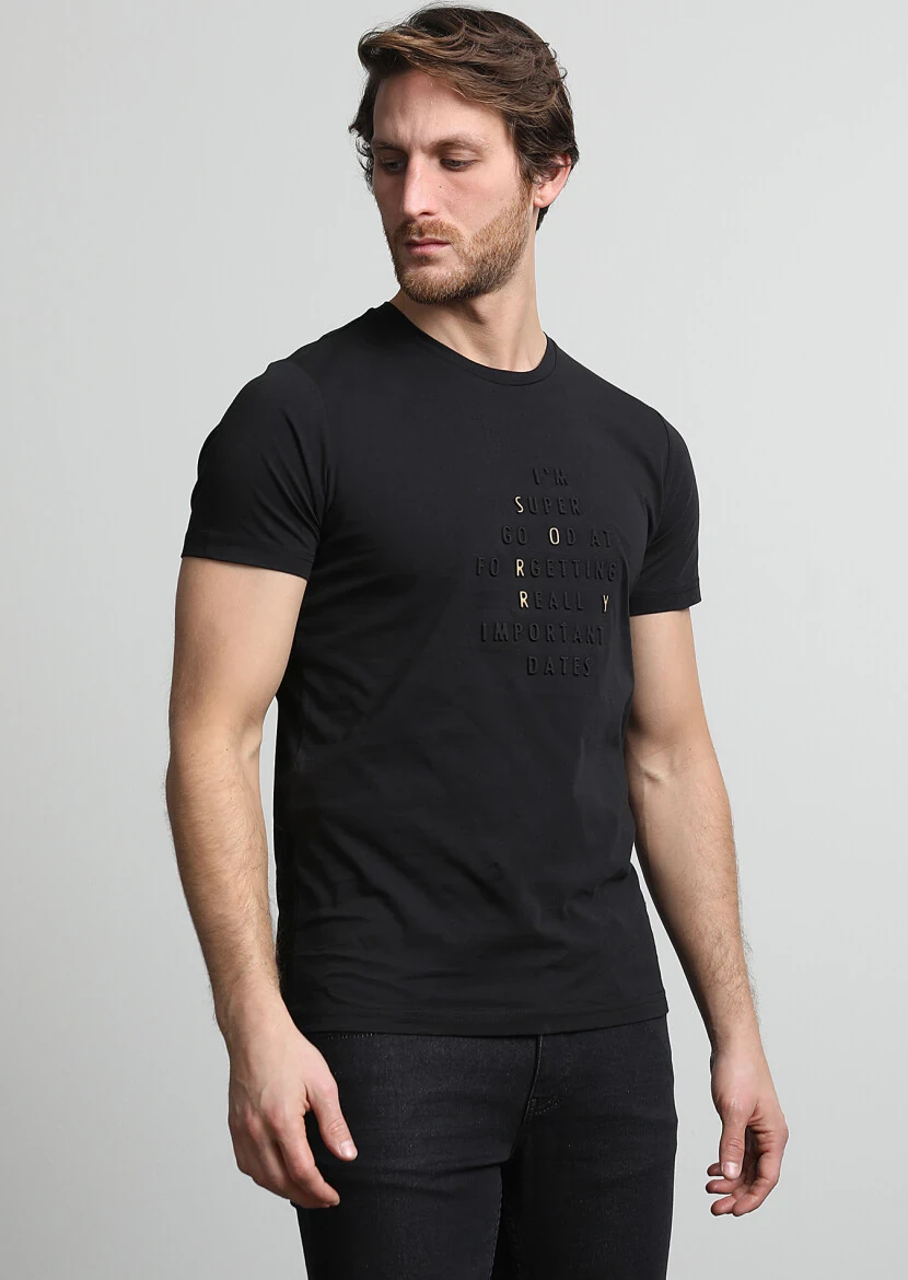 Black Printed 100% Cotton T-Shirt - 3