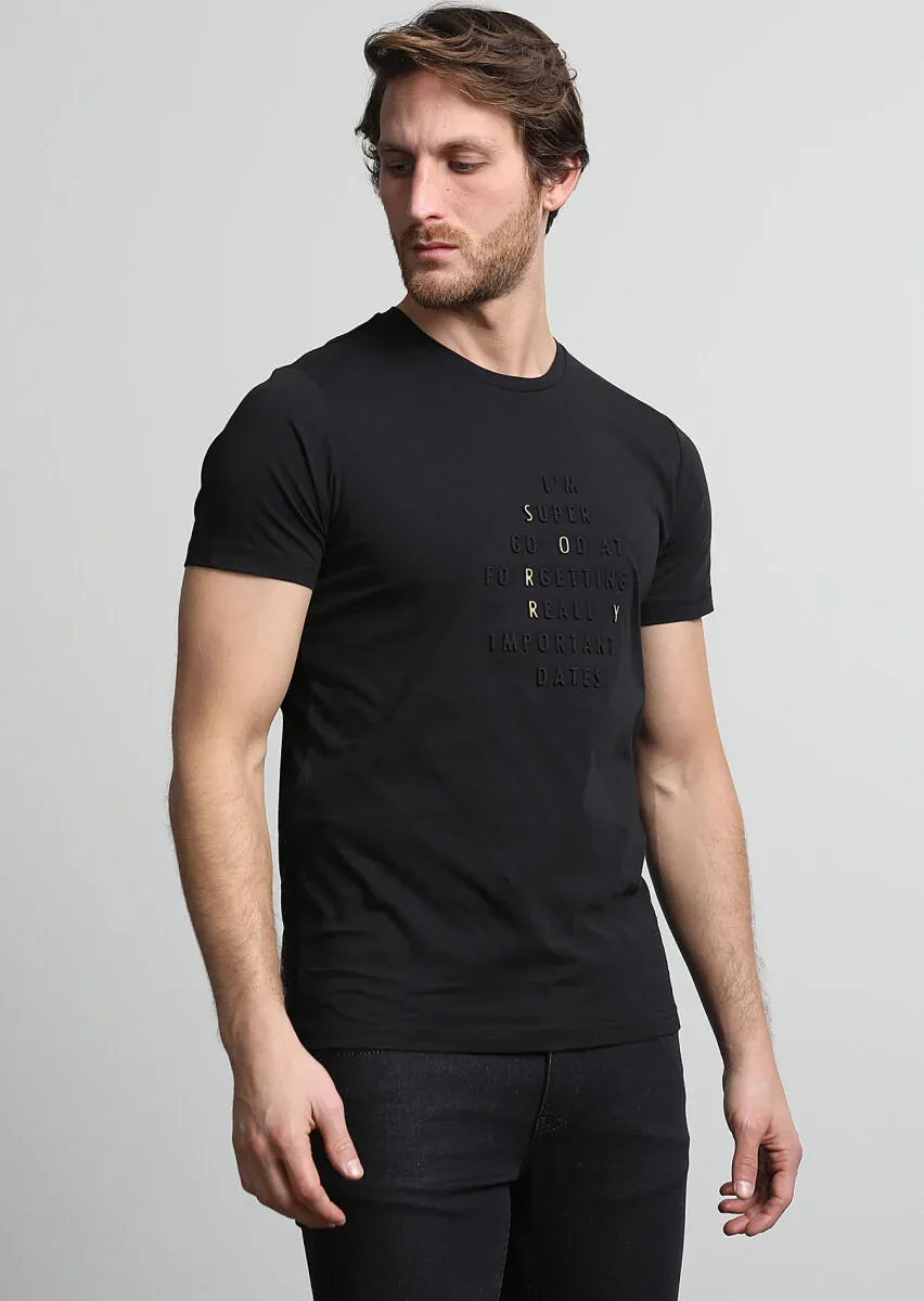 Black Printed 100% Cotton T-Shirt - 3