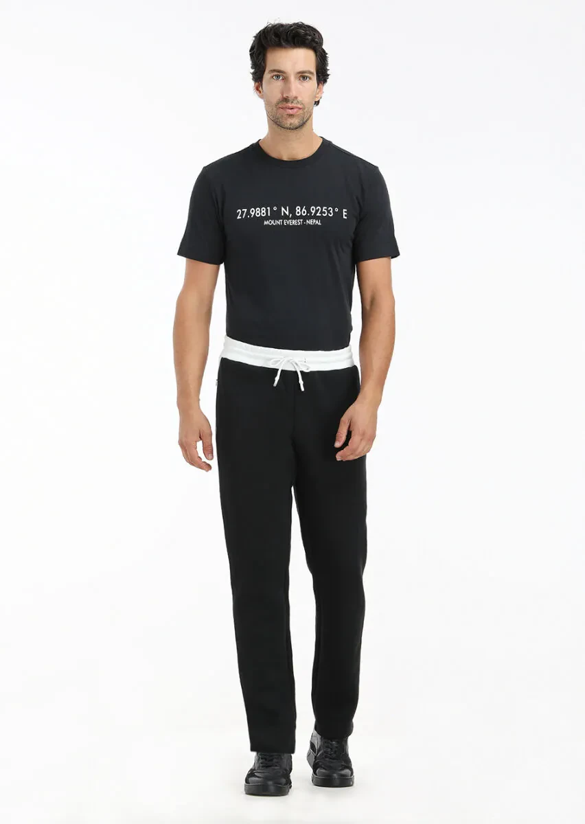 Black Printed Crew Neck 100% Cotton T-Shirt - 1