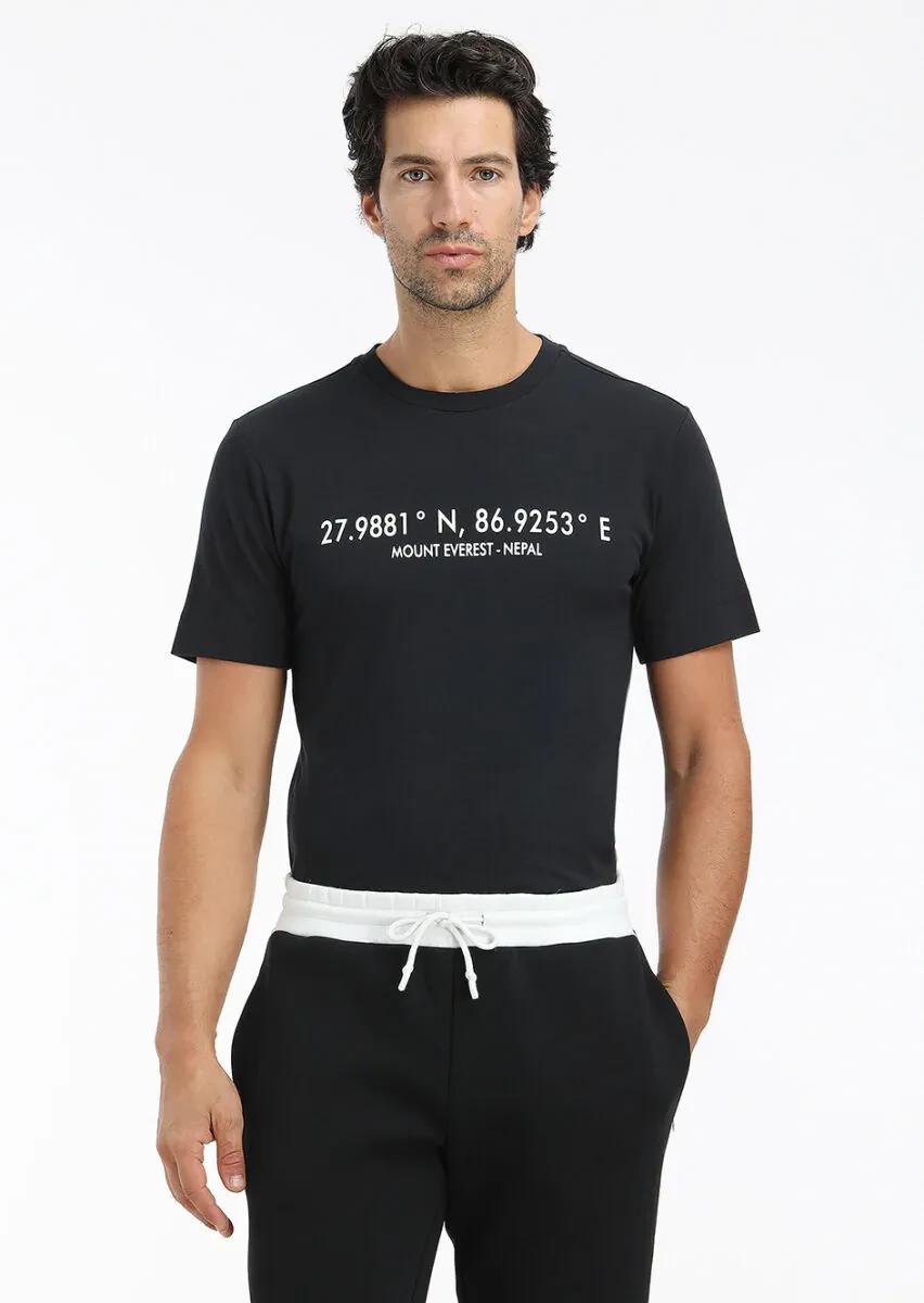 Black Printed Crew Neck 100% Cotton T-Shirt - 2