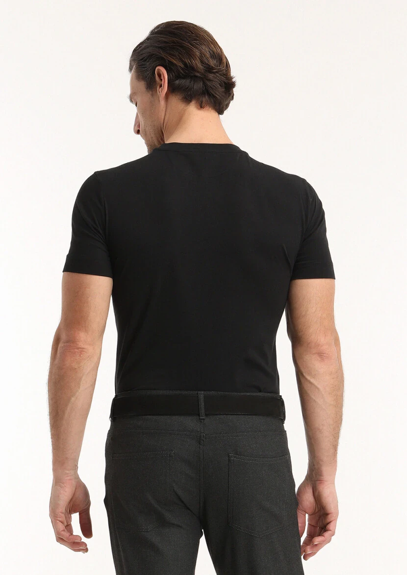 Black Printed Crew Neck 100% Cotton T-Shirt - 4