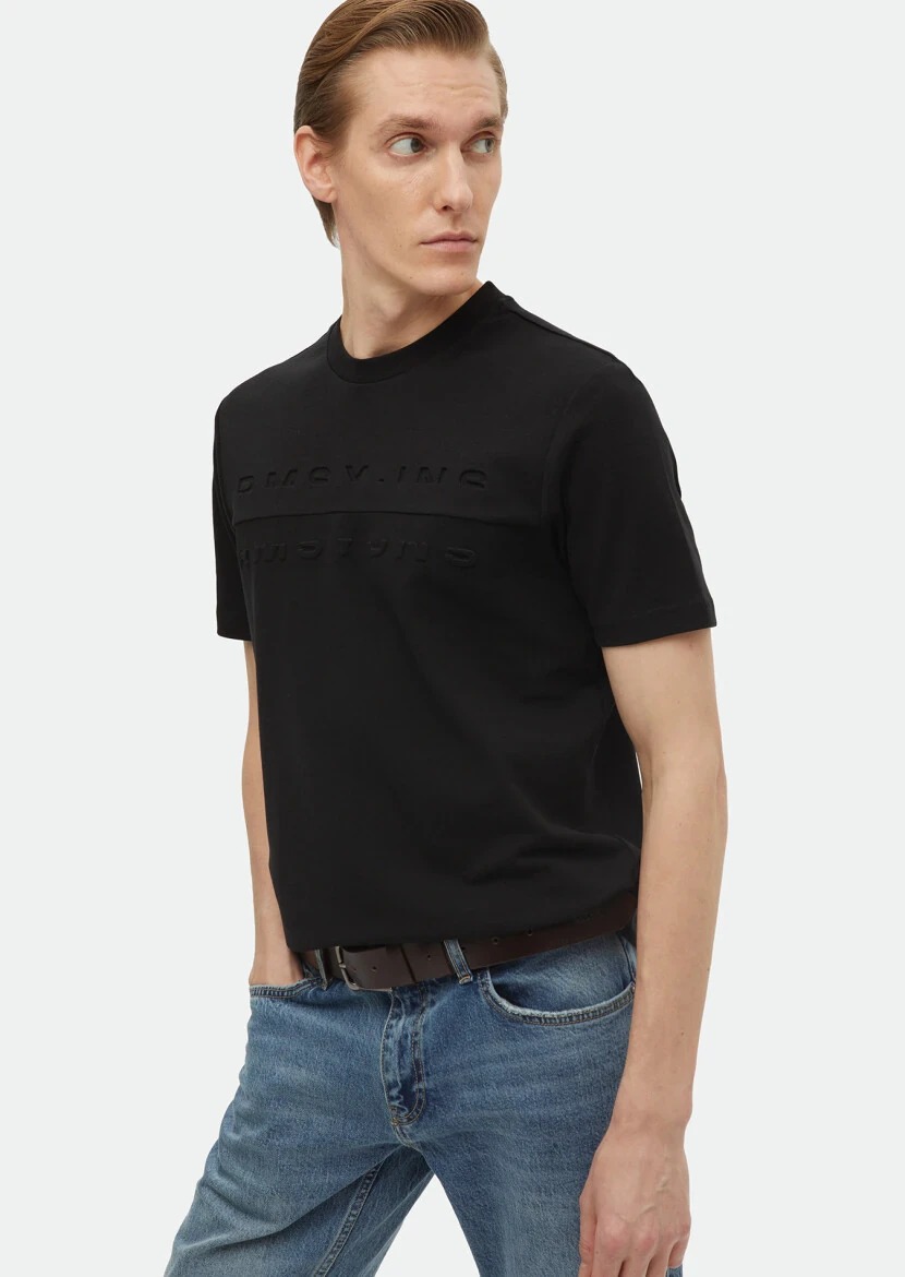 Black Printed Crew Neck 100% Cotton T-Shirt 