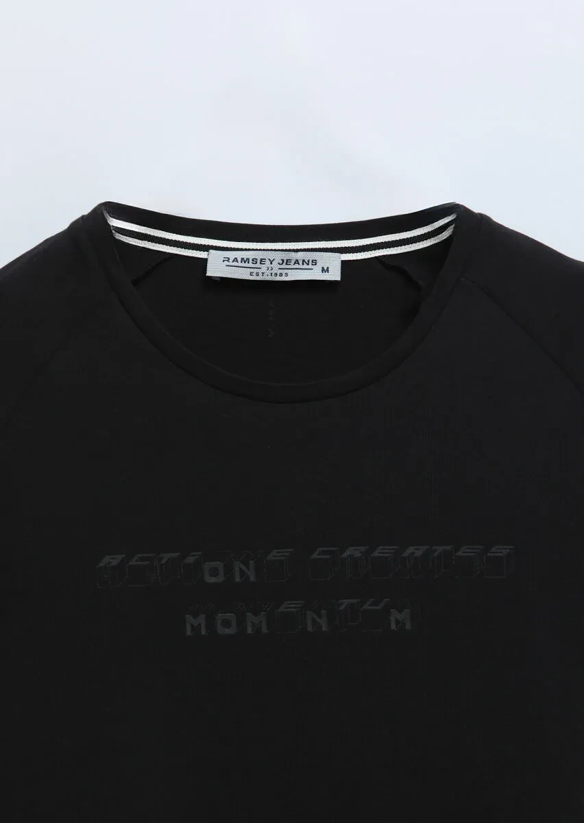 Black Printed Crew Neck 100% Cotton T-Shirt - 6