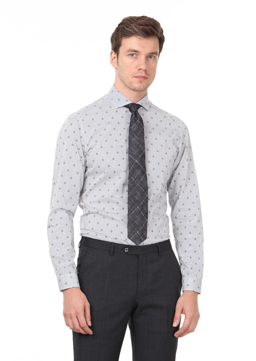 Black Printed Slim Fit Weaving Casual 100% Cotton Shirt - 1