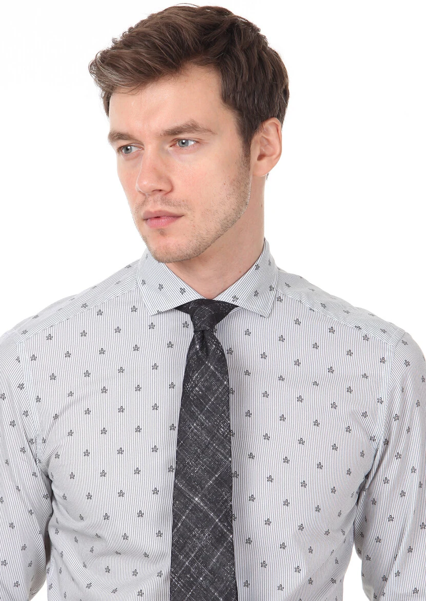 Black Printed Slim Fit Weaving Casual 100% Cotton Shirt - 4