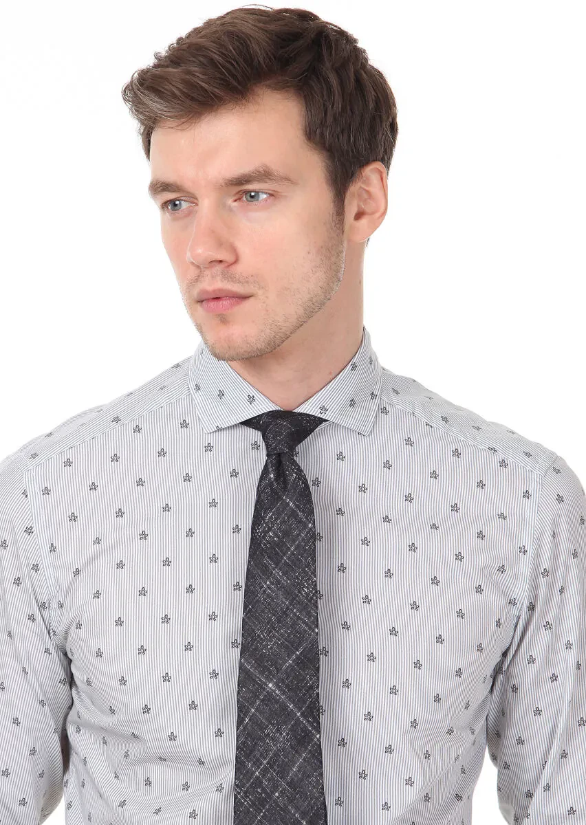 Black Printed Slim Fit Weaving Casual 100% Cotton Shirt - 4