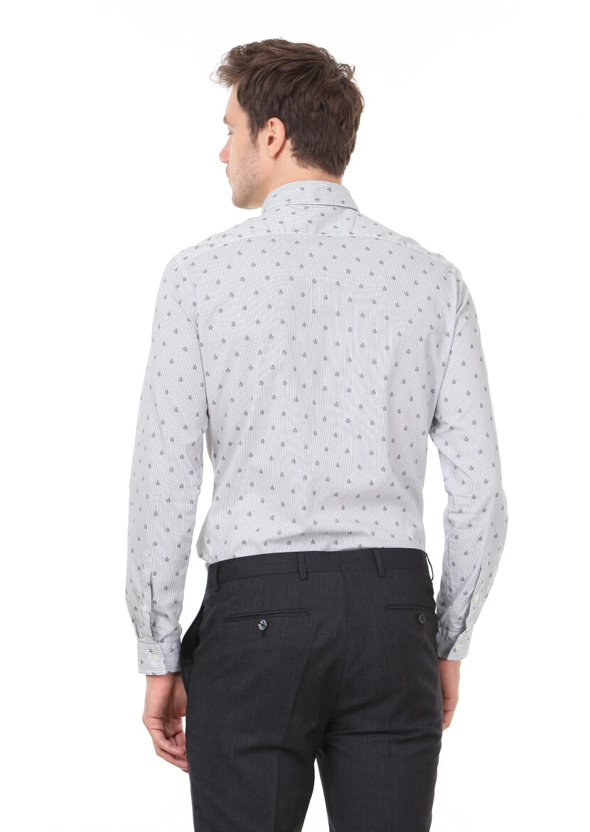 Black Printed Slim Fit Weaving Casual 100% Cotton Shirt - 5