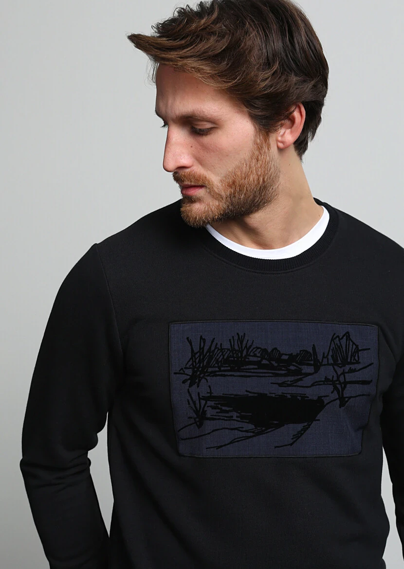 Black Printed Sweatshirt - 1