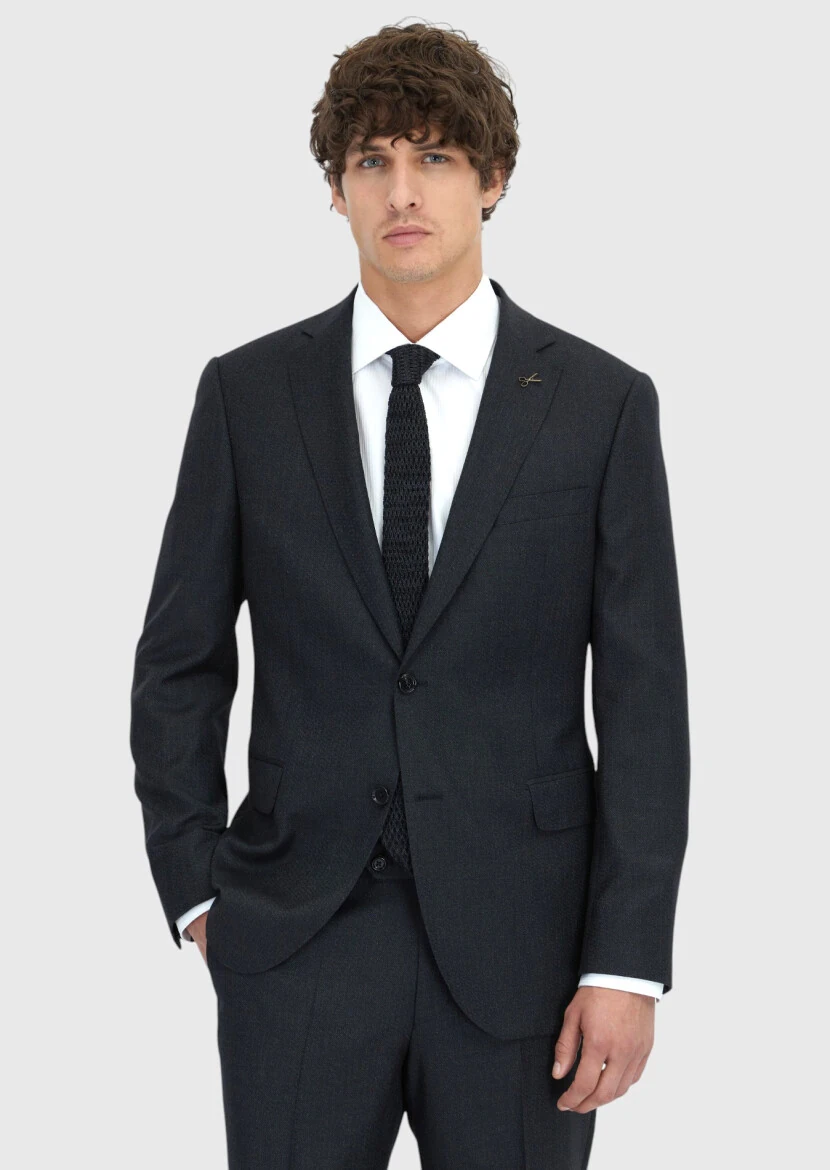 Black Regular Fit 100% Wool Suit - RAMSEY