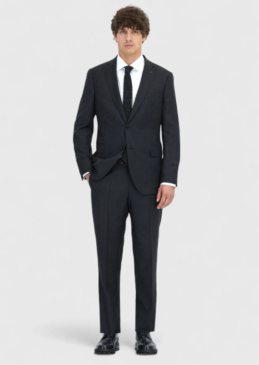 Black Regular Fit 100% Wool Suit - RAMSEY