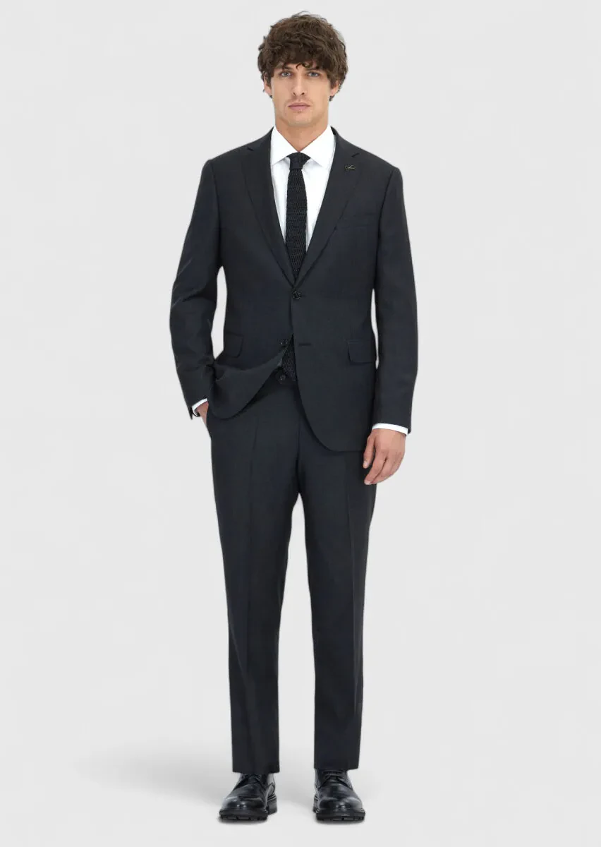 Black Regular Fit 100% Wool Suit - 2
